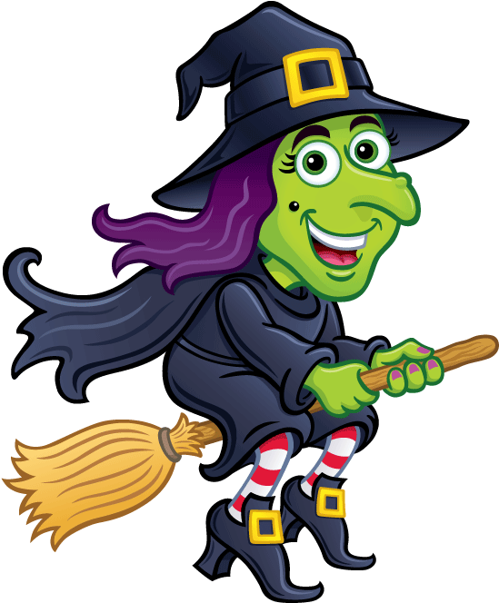 Witch Flying Broom Wheelchair Costume Child's - Cartoon Witch On Broomstick (800x800)