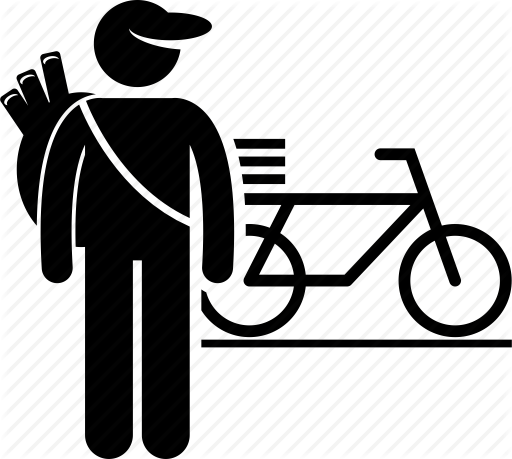 Bicycle, Carrier, Delivery, Deliveryman, Dispatcher, - Paperboy Icon (512x459)