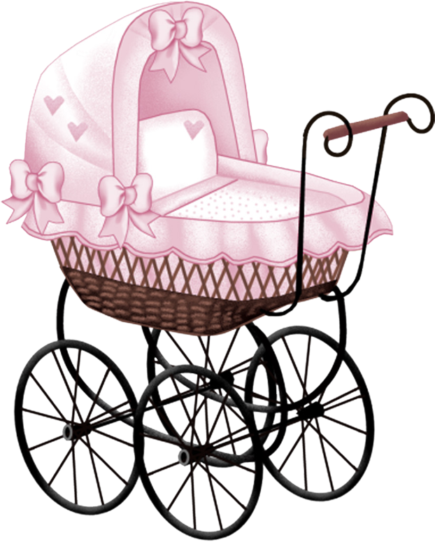 Pink Baby Carriage Clip Art - Pink Vintage Baby Carriage (622x774)