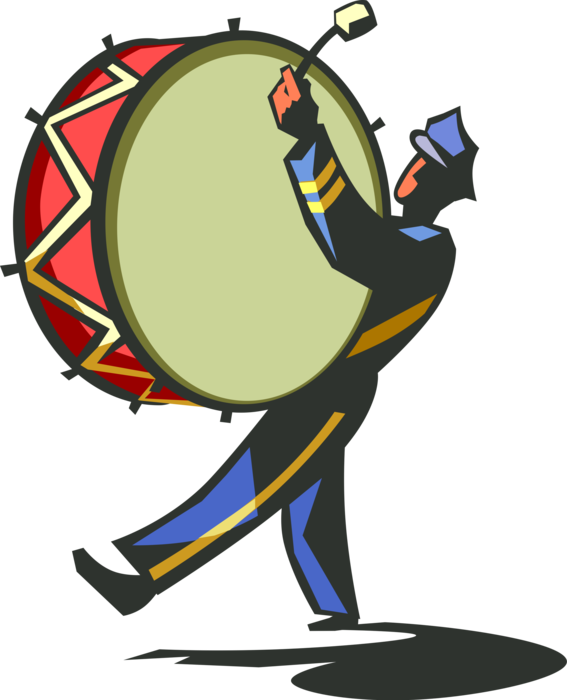 Vector Illustration Of Marching Band Drummer With Bass - Marching Band Bass Drum Clipart (567x700)