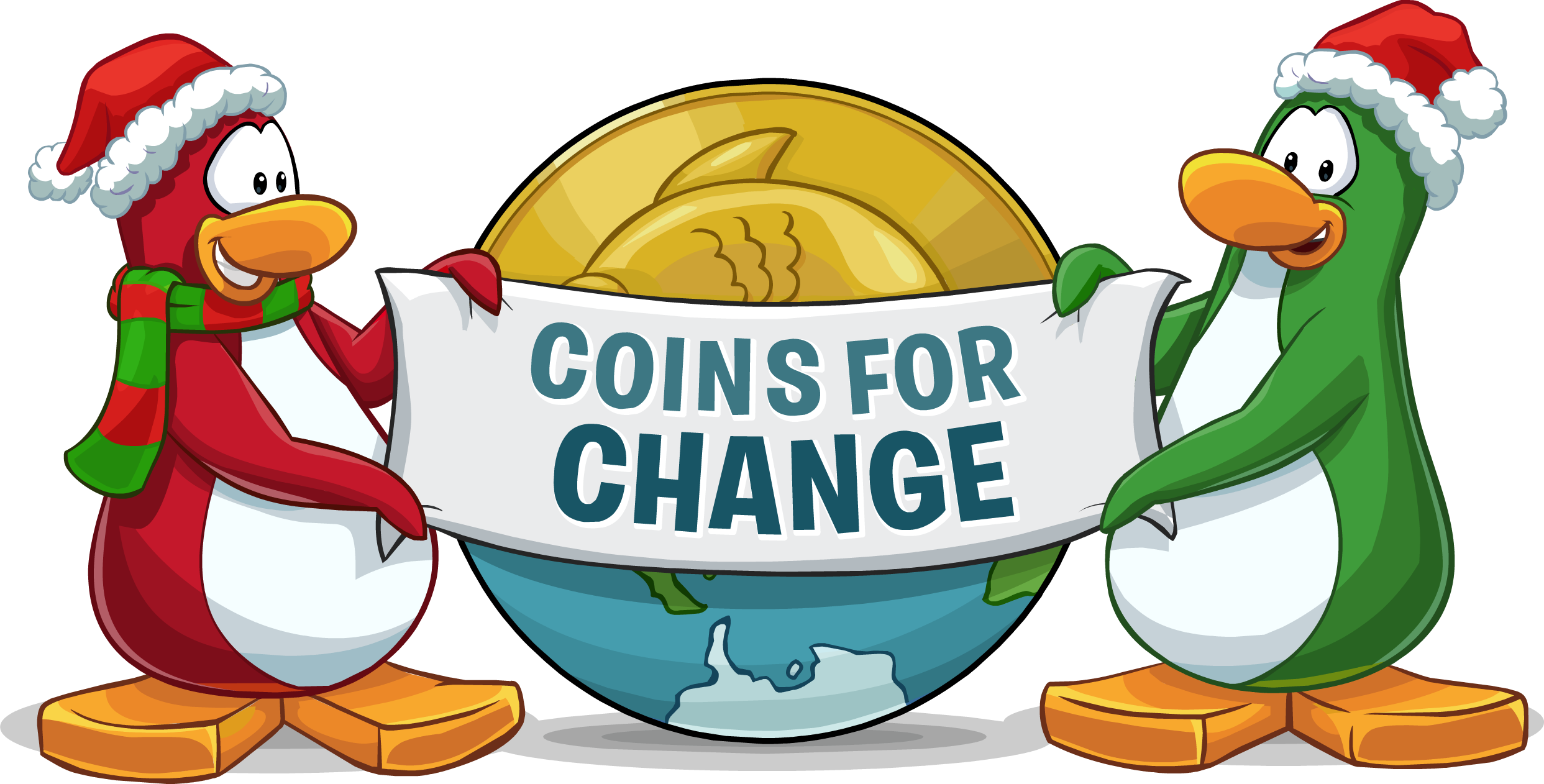 Club Penguin Holiday Party 2014 And "we Wish You A - Club Penguin Coins For Change (2485x1262)
