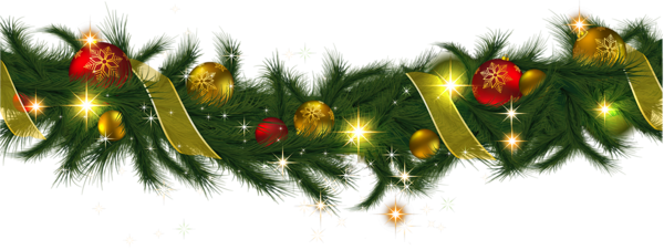 Christmas Ornaments Clipart Border - Christmas Garland Transparent Background (600x226)