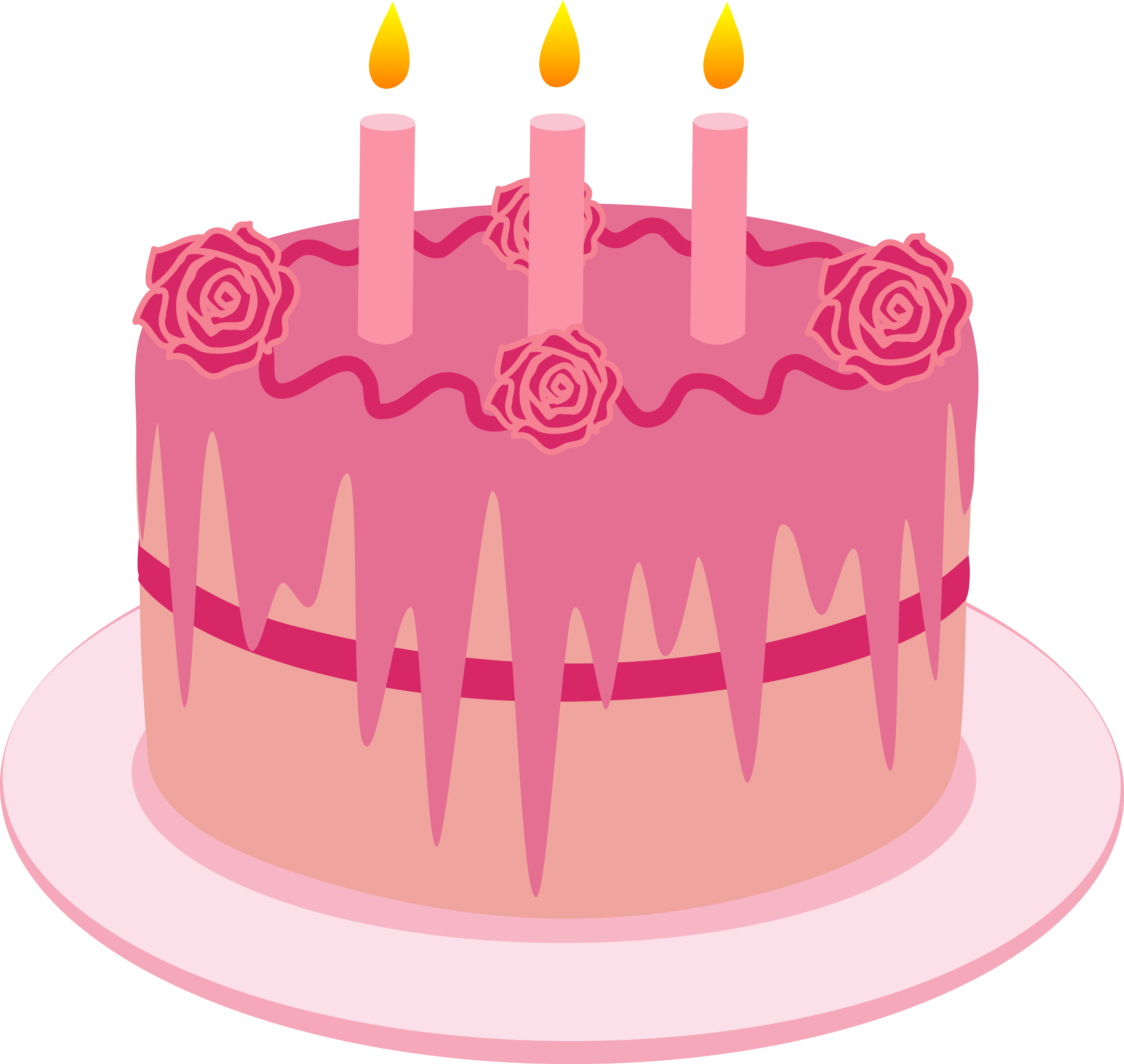 Strawberry Birthday Cake With Candles Free Clip Art - Pink Cake With Candles (6055x5733)