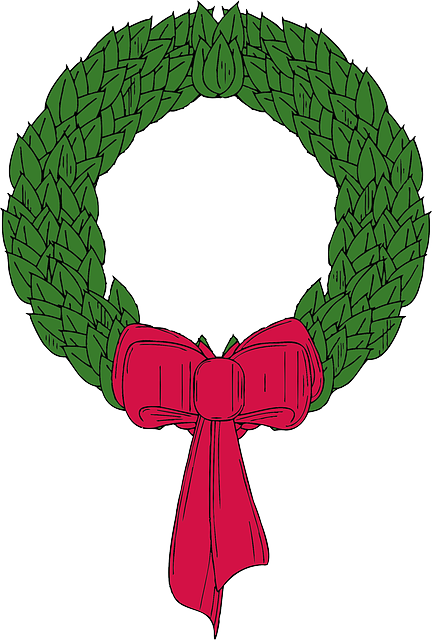 Black, Wreath, Holly, Outline, Drawing, White - Christmas Wreath Clip Art No Background (432x640)