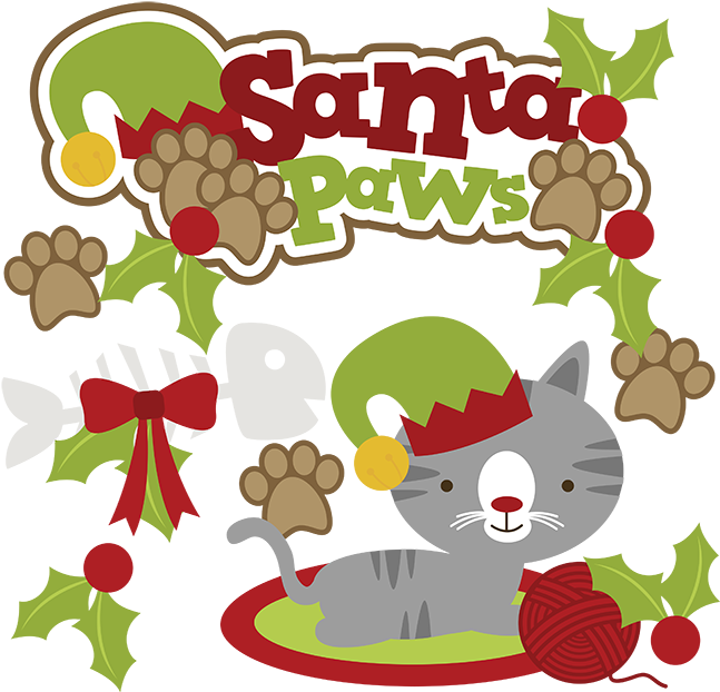 Santa Paws Svg Cat Clipart Cat Svg Cute Cat Clip Art - Santa Paws Kitty Oval Ornament (648x635)