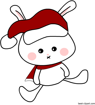Cute Bunny Wearing Santa's Hat Free Clip Art - Rabbit (450x450)