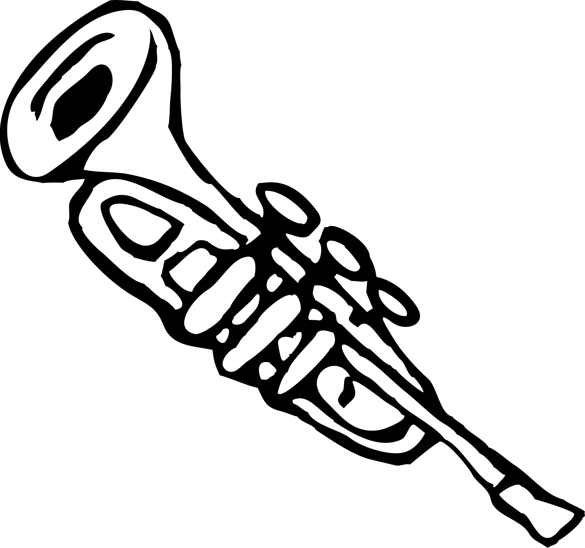 Clipart Info - Trumpet Black And White Clip Art (1969x1845)