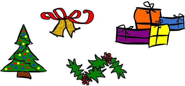 Tree, Christmas, Holiday, Bells, Presents - Small Christmas Clipart Free (640x320)