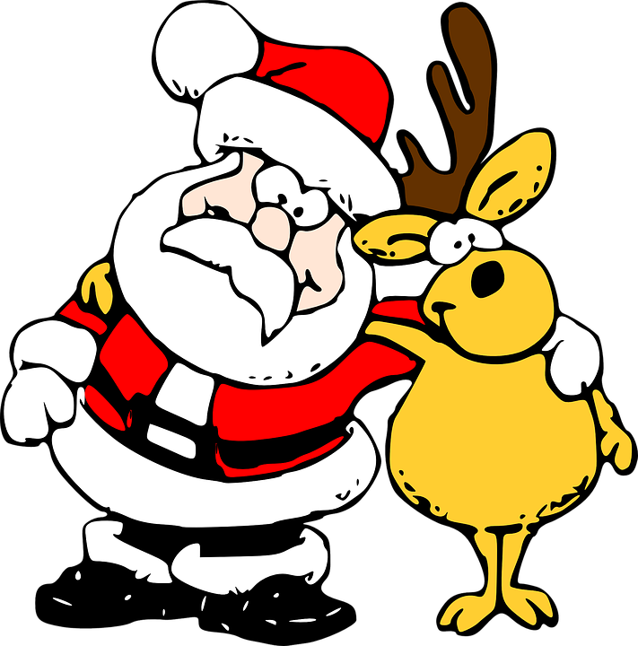 Cartoon Santa And Reindeer (711x720)