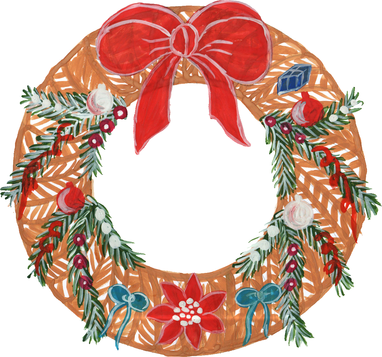 Free Download - Christmas Corner Wreath Transparent (1249x1167)