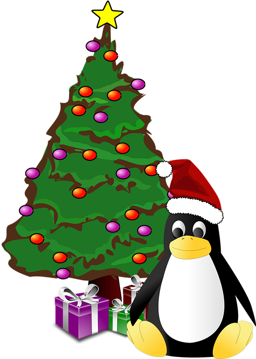 Penguin And Christmas Tree Ornament (round) (1061x750)