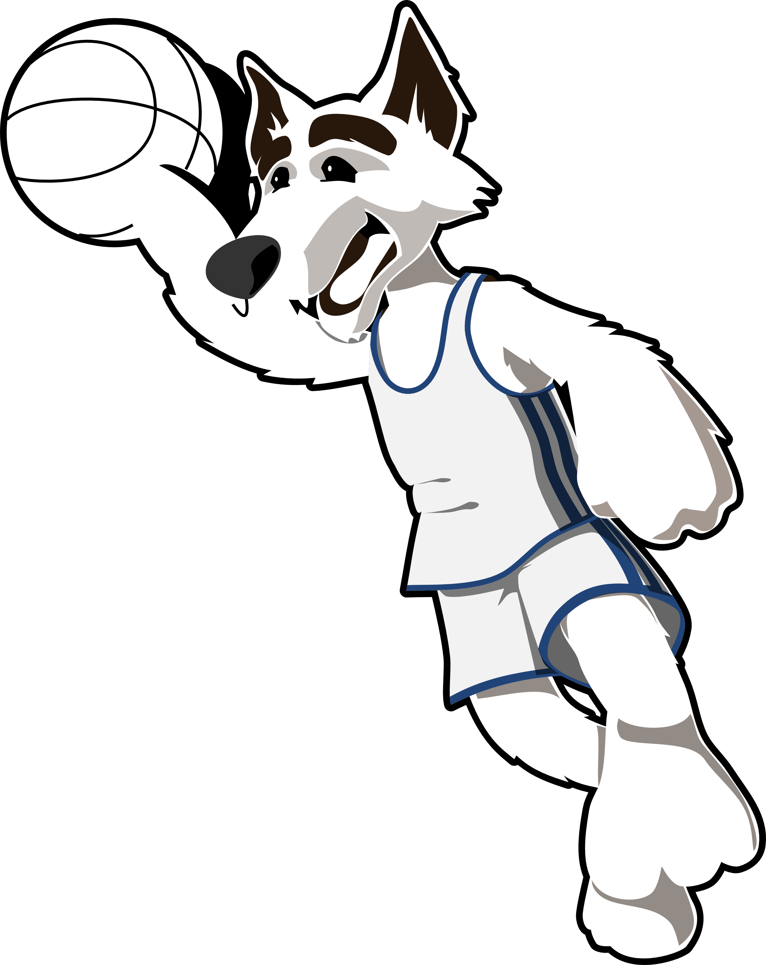 Wolf - Clipart - Black - And - White - Clip Art Black And White Basketball (2555x3218)