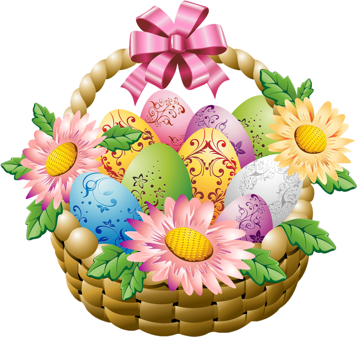Gift Basket T Clipart Flower Basket Pencil And In Color - Easter Basket With Flowers (1280x1280)