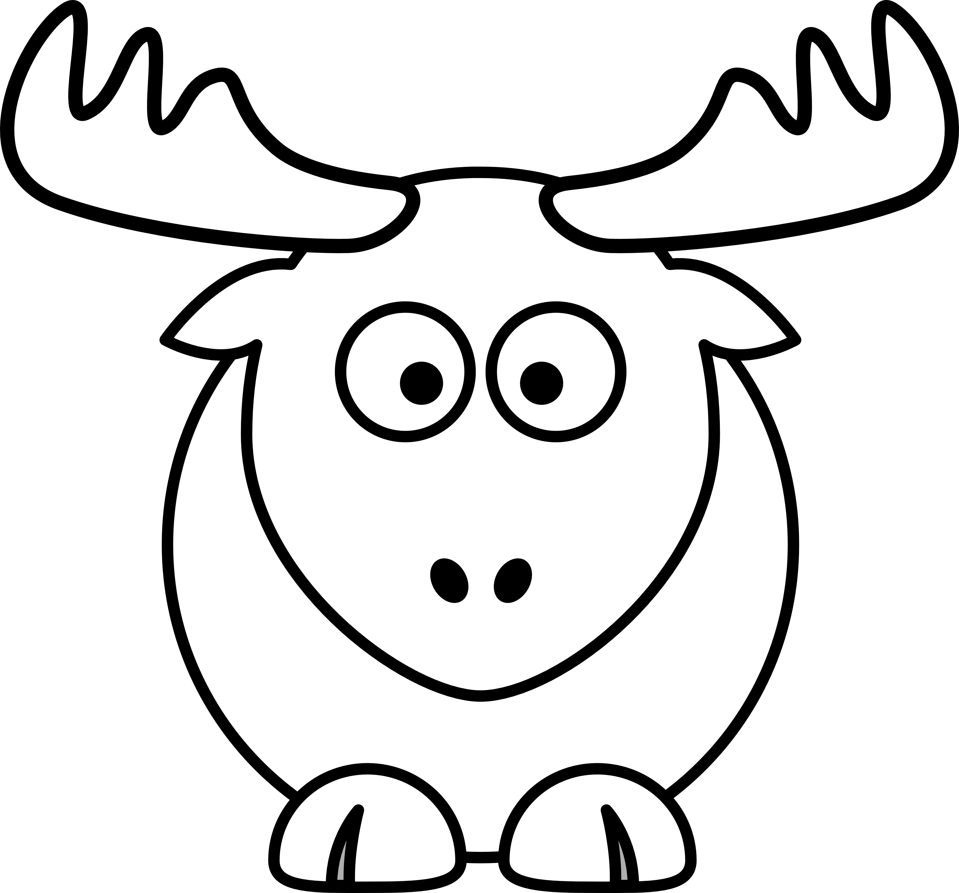 Reindeer Clipart Black And White Reindeer Head Santa - Cartoon Coloring Pages (3333x3104)