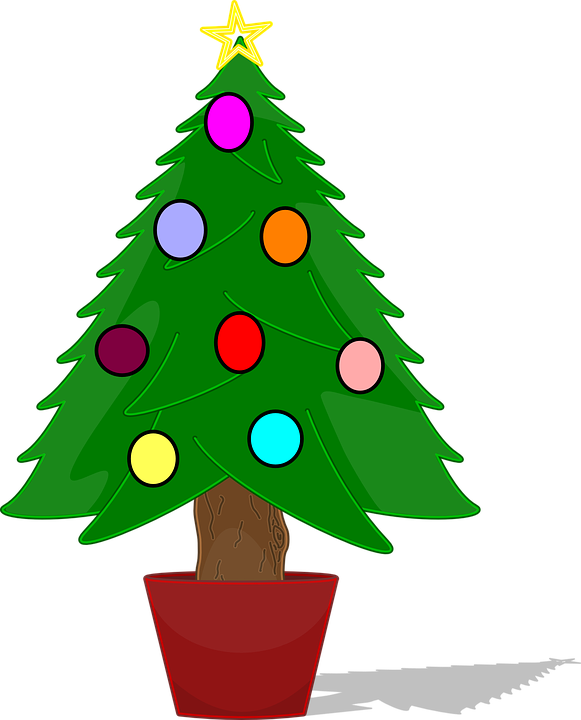 Christmas Tree Christmas Baubles Potted Tree - Christmas Tree Clip Art (581x720)