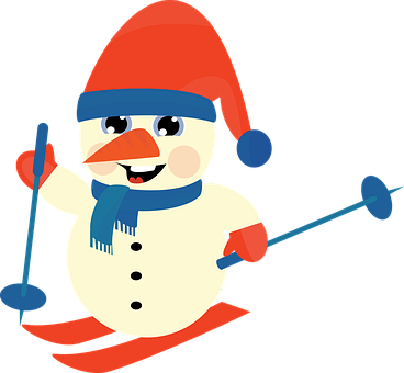 Snowman Winter Christmas Ski Downhill Snow - Skiing Clipart Png (368x340)