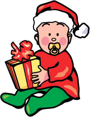 Christmas Baby With Gift Image - Baby Christmas Clip Art (308x400)