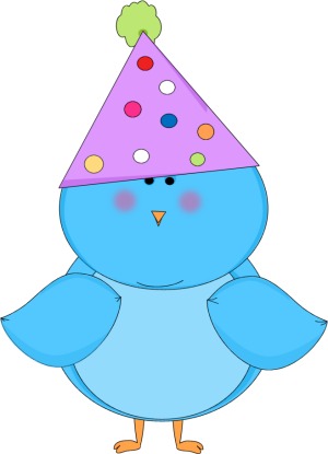 Blue Bird Wearing A Party Hat Clip Art - Birds Birthday Clip Art (300x415)
