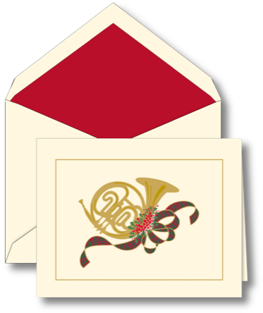 Christmas Greeting Card - Crane Festive Horn Christmas Greeting Cards (373x444)