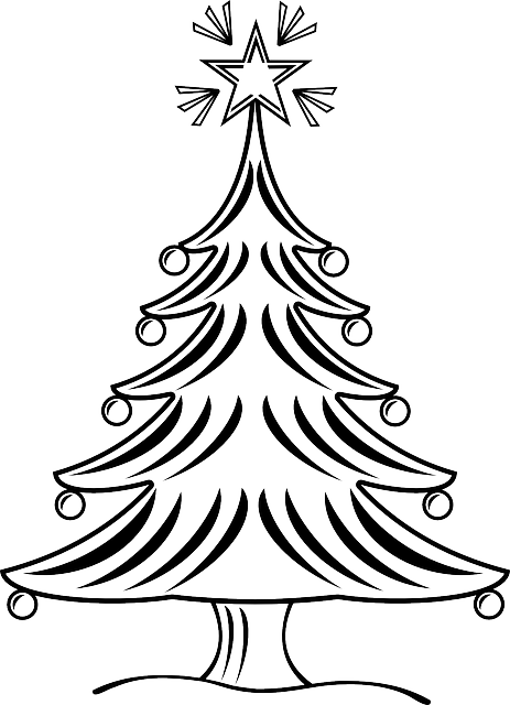 Free Christmas Tree Outline Clipart Black White - Christmas Tree Black & White (463x640)