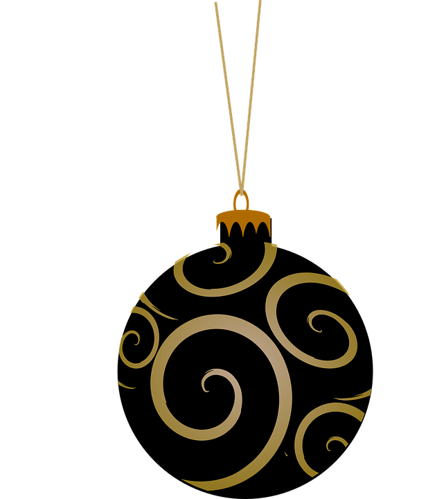 Bauble Black Tree Round Gold Christmas Holiday - Bauble Black Tree Round Gold Christmas Holiday (618x720)