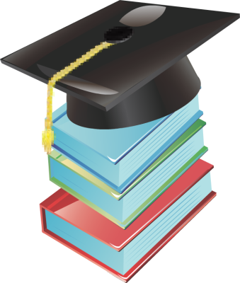 Graduation Cap And Diploma Clipart - Books With Graduation Hat Clipart Png (339x400)