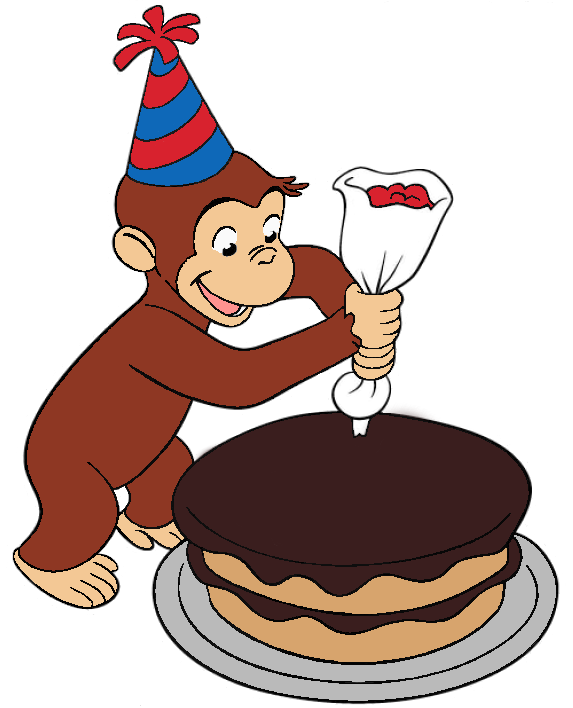 Cake Clipart Curious George - Curious George Decorating A Cake (573x708)