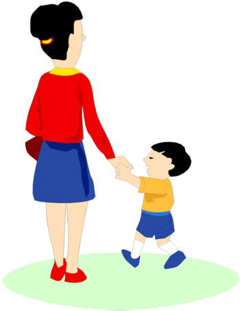 Cartoon Baby Walking - Mom And Kids Cartoon Png (350x453)