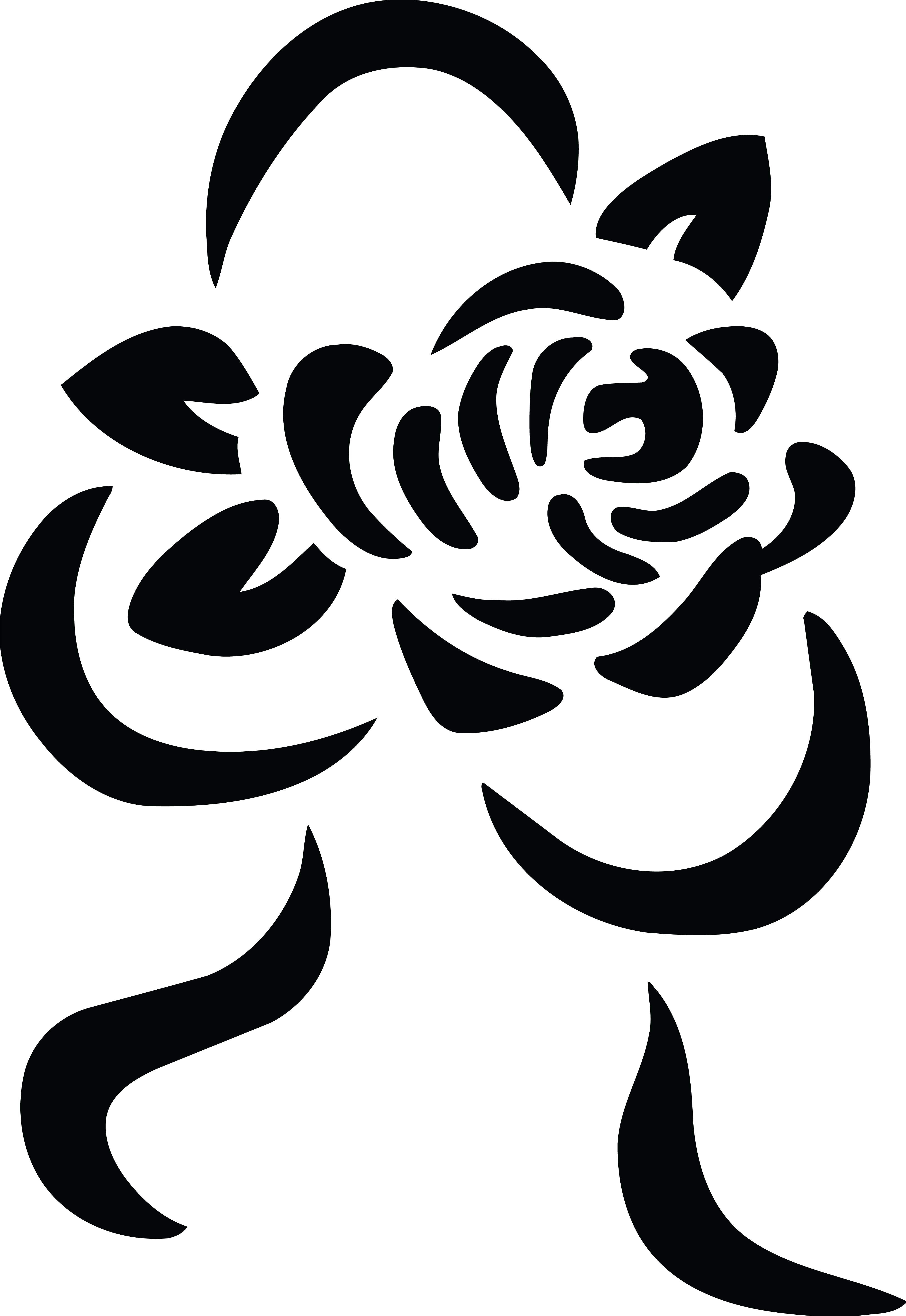 Free Clipart Of A Black And White Rose And Ribbon Bouquet - Stencil (4000x5806)