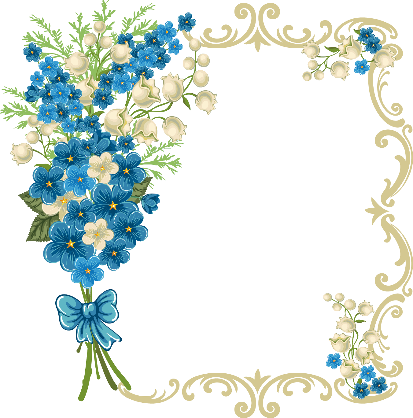 Flower - Google'da Ara - Blue Floral Frame Png (1351x1367)