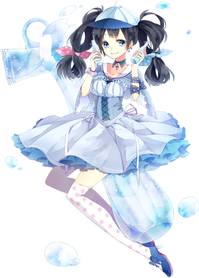 Pop Bottle Girl Render By Lraskie - Anime Girl Blue Hair Render (752x1063)
