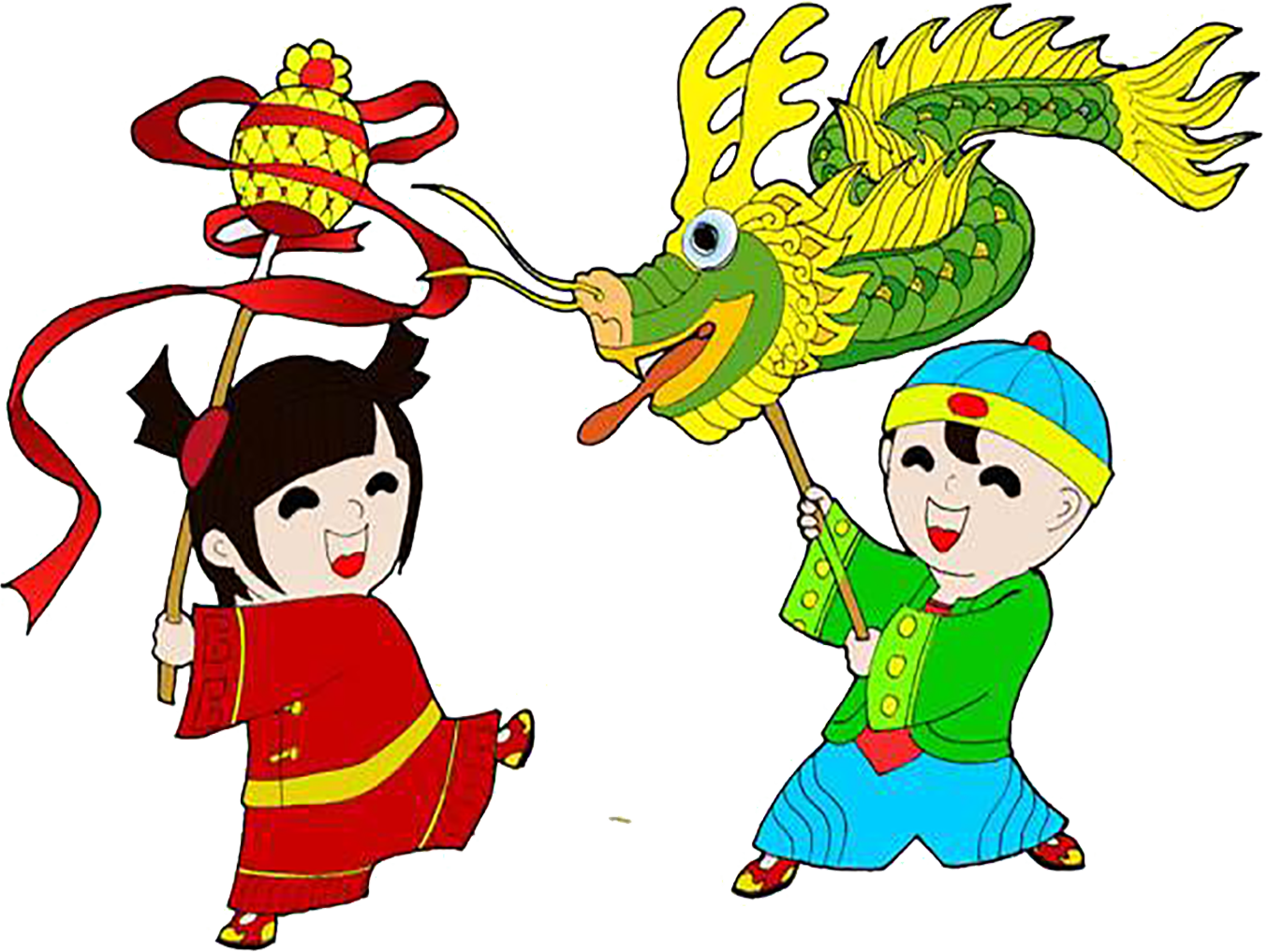 Dragon Dance Lion Dance Chinese New Year Cartoon - Dragon Dance (1354x1017)