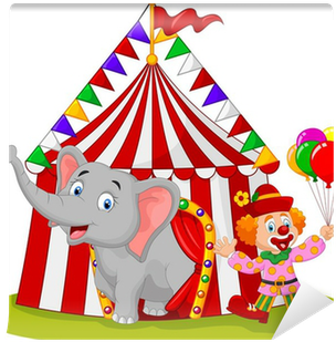 Cartoon Cute Elephant And Clown With Circus Tent Wall - Circus Cartoon (400x400)
