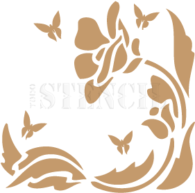 Stencil Deco Floral 014 Flor Y 4 Mariposas - Border Clip Art (347x347)
