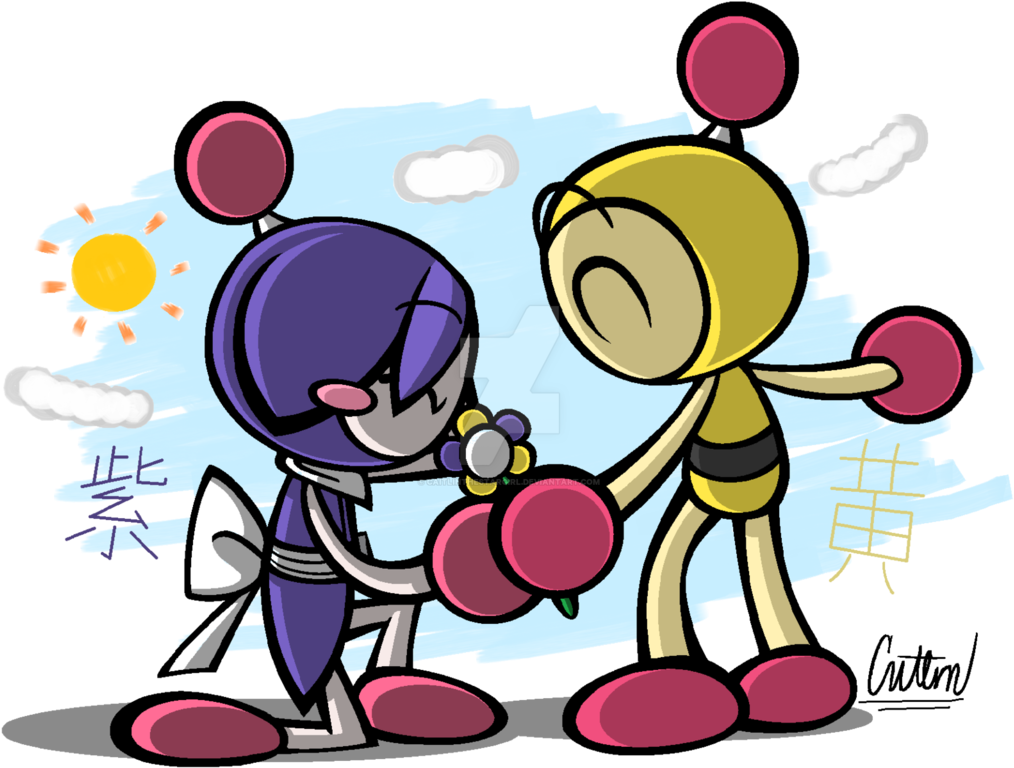 Yellow Bomber X Purple Bomber By Caitlinthestargirl - Yellow Bomber Bomberman (1025x779)