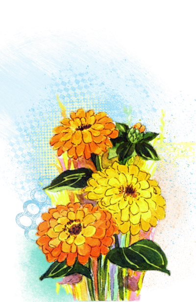 Vintage Flower Bouquet Png Isolated Transparent Background - Common Zinnia (400x618)