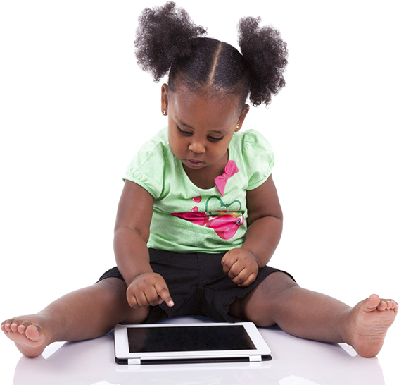 Alma Child Daycare Center Little K - Toddler Using Tablet (567x546)