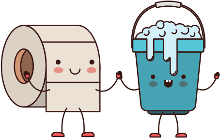 Kawaii Cartoon Toilet Paper Roll And Bucket With Soapy - Mop And Bucket Cartoon (550x550)