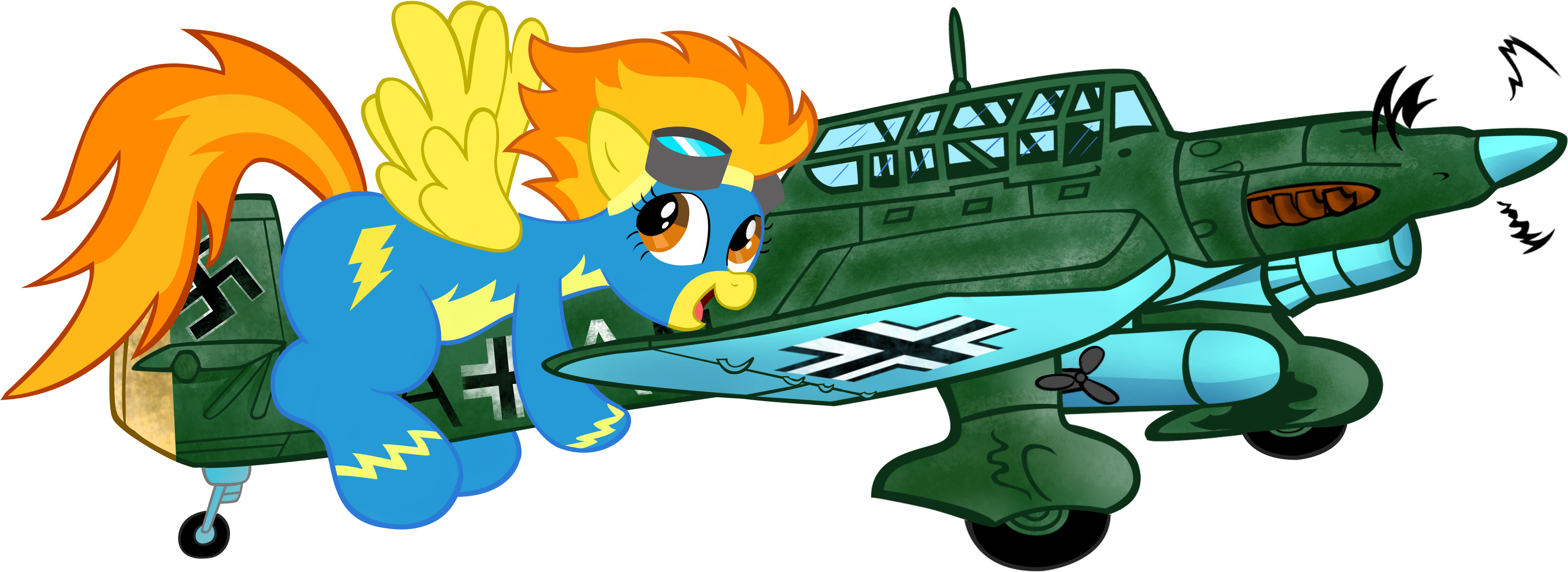 Waffengrunt, Giant Pony, Ju-87, Plane, Pony, Riding, - Cartoon (3856x1585)