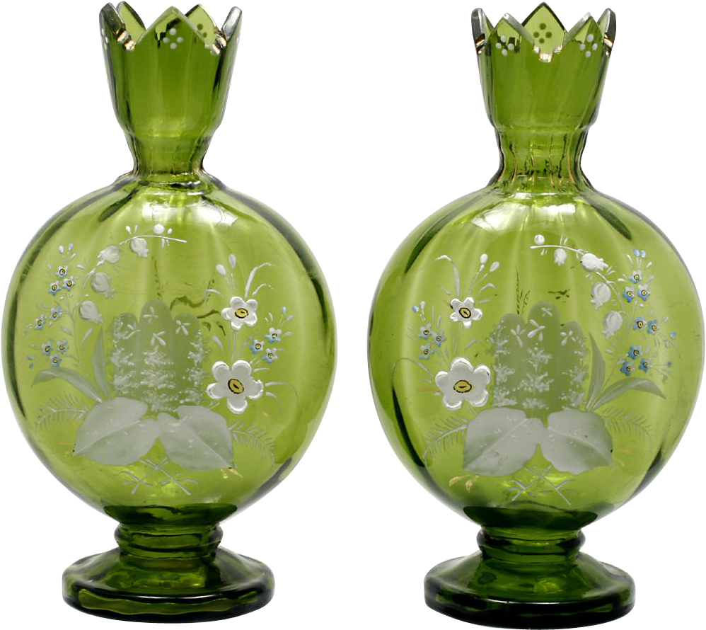 Harrach Bohemian Art Glass Vase Pair Lily Of The Valley - Cosmetics (997x997)