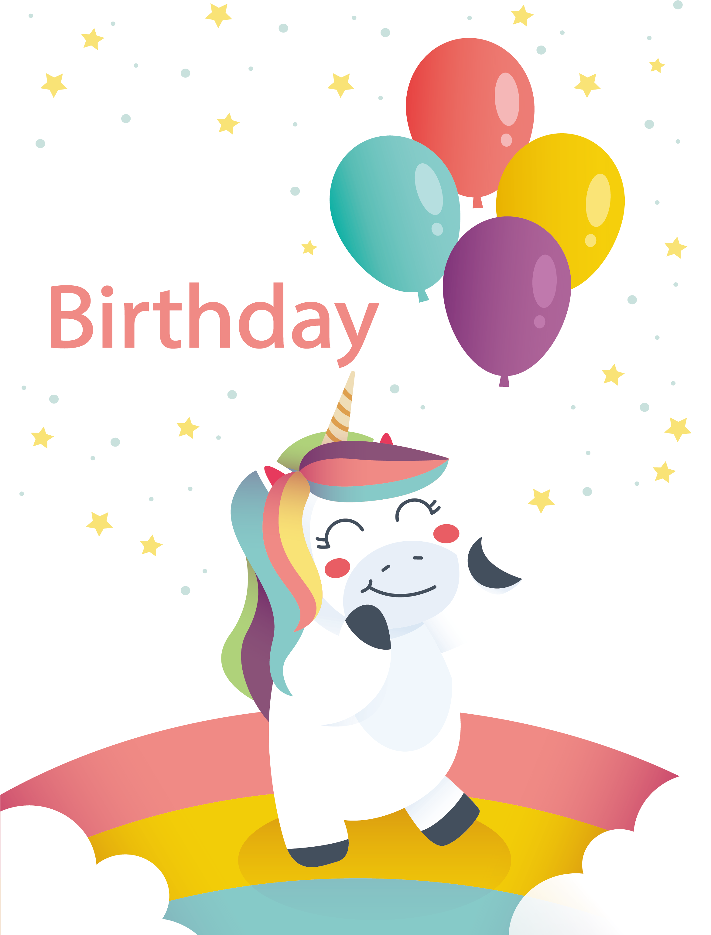 Party Birthday Unicorn - Unicornio Con Globos Png (3909x4482)