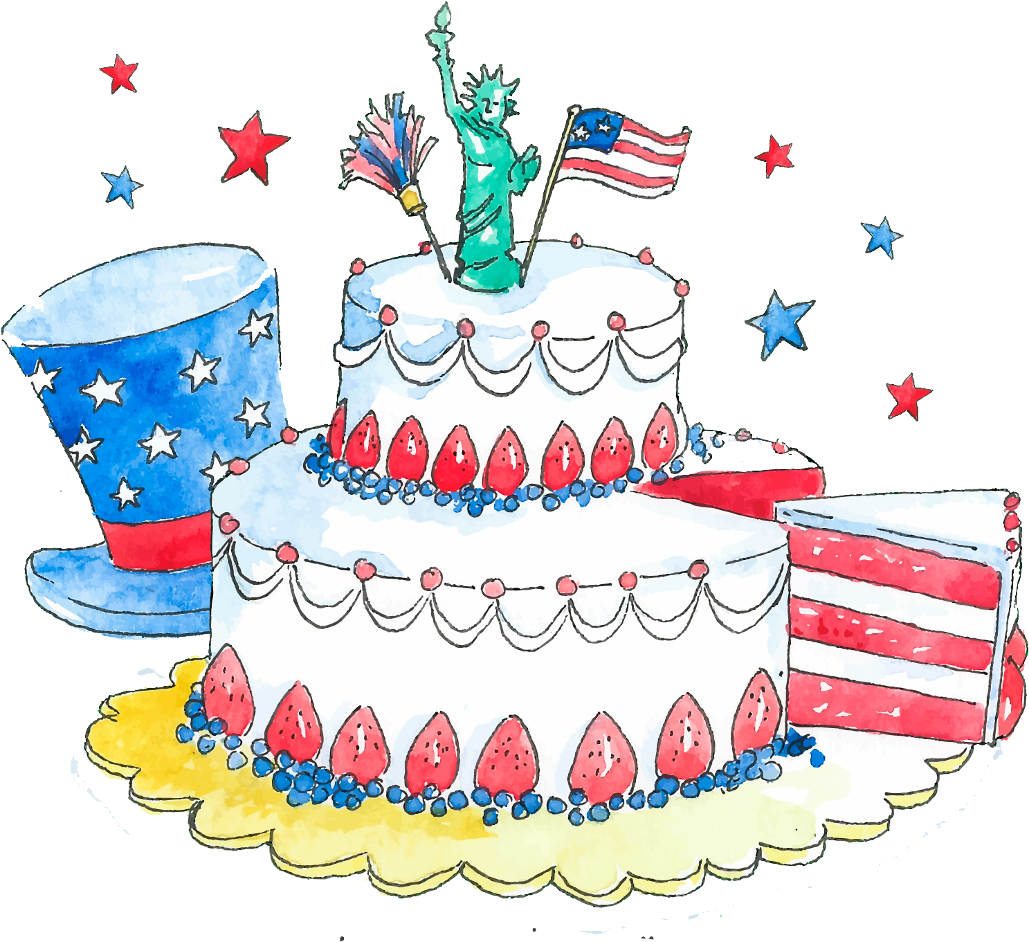 Birthday Cake Clip Art - July 4 (1708x1447)