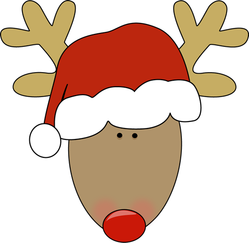 Head With Santa Hat Clip Art Reindeer Head Wearing - Clip Art Reindeer (500x488)