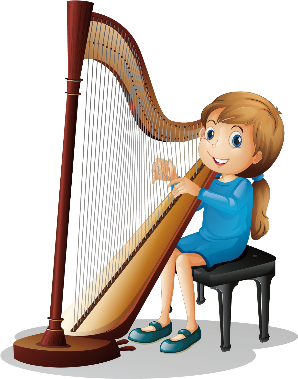Harp Royalty-free Clip Art - Girls Playing Instruments Artwork (1600x1600)