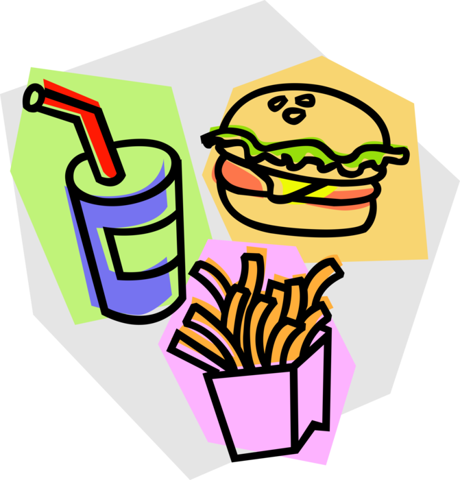 Vector Illustration Of Fast Food Hamburger, French - Tying (1542x1634)