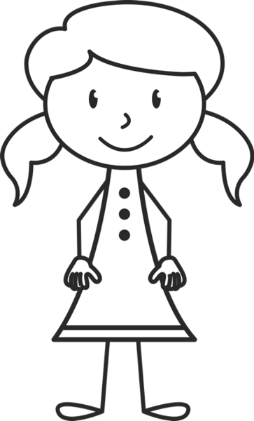 Girl With Pigtails And Button Up Dress Stamp - Stick Figure With Dress (363x600)
