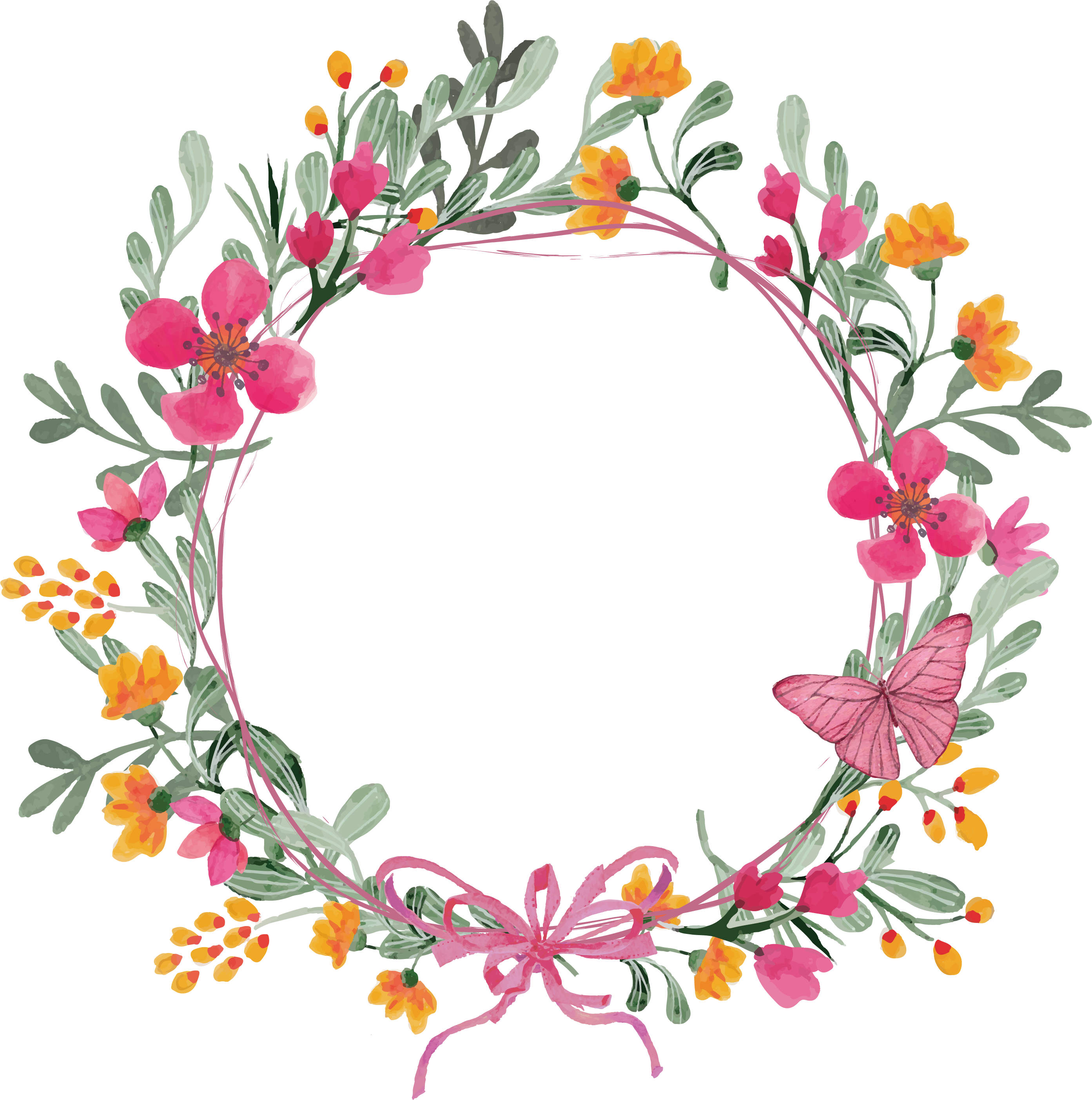 Pink Butterfly Wreath - Flower Wreath Vector Png (2786x2808)
