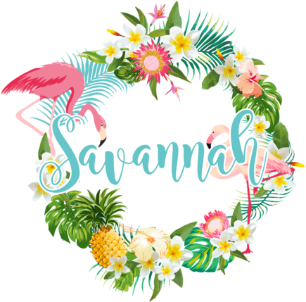 Flower Wreath Name Decals - Retro Flamingos & Tropical Plants Pillow Case (480x480)