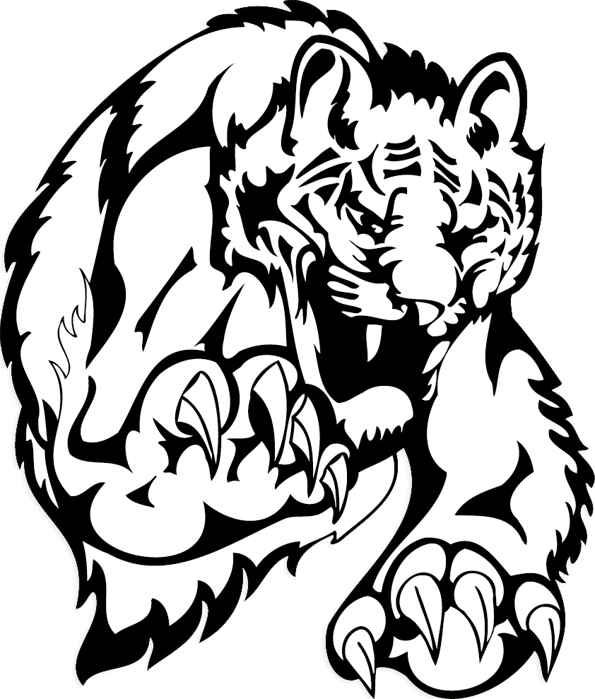 Tiger Leopard Black And White Cartoon - 黑白 卡通 矢量 (842x989)