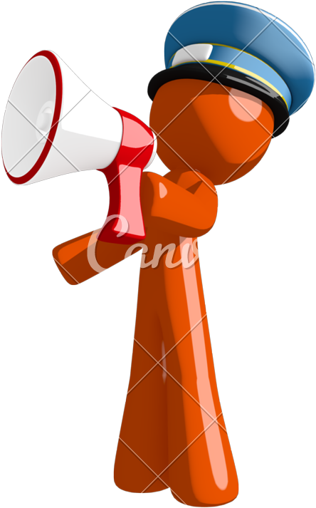 Orange Man Postal Mail Worker Shouting In Bullhorn - Police (548x800)